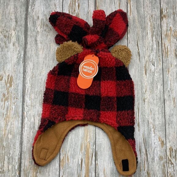 Toddler Boys Plaid Faux Sherpa Hat & Mittens 2-Piece Set - Picture 1 of 5